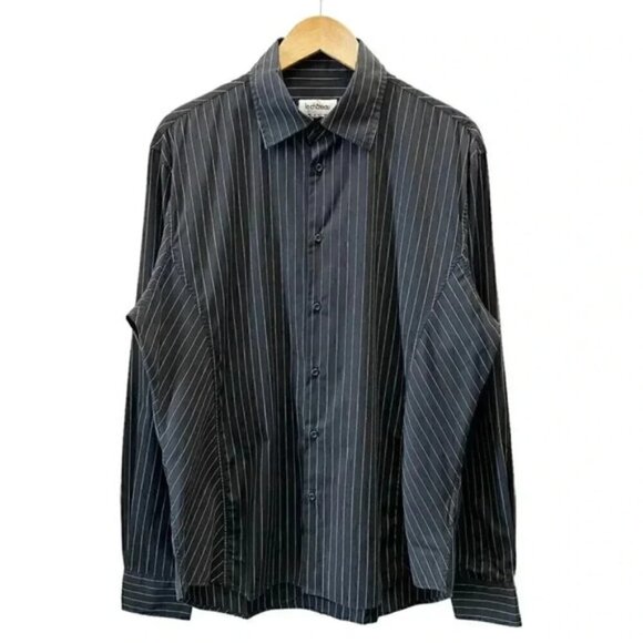 Le Chateau Mens Button Down Dress Shirt Long Sleeves Black White Pinstripes XL - Picture 14 of 14